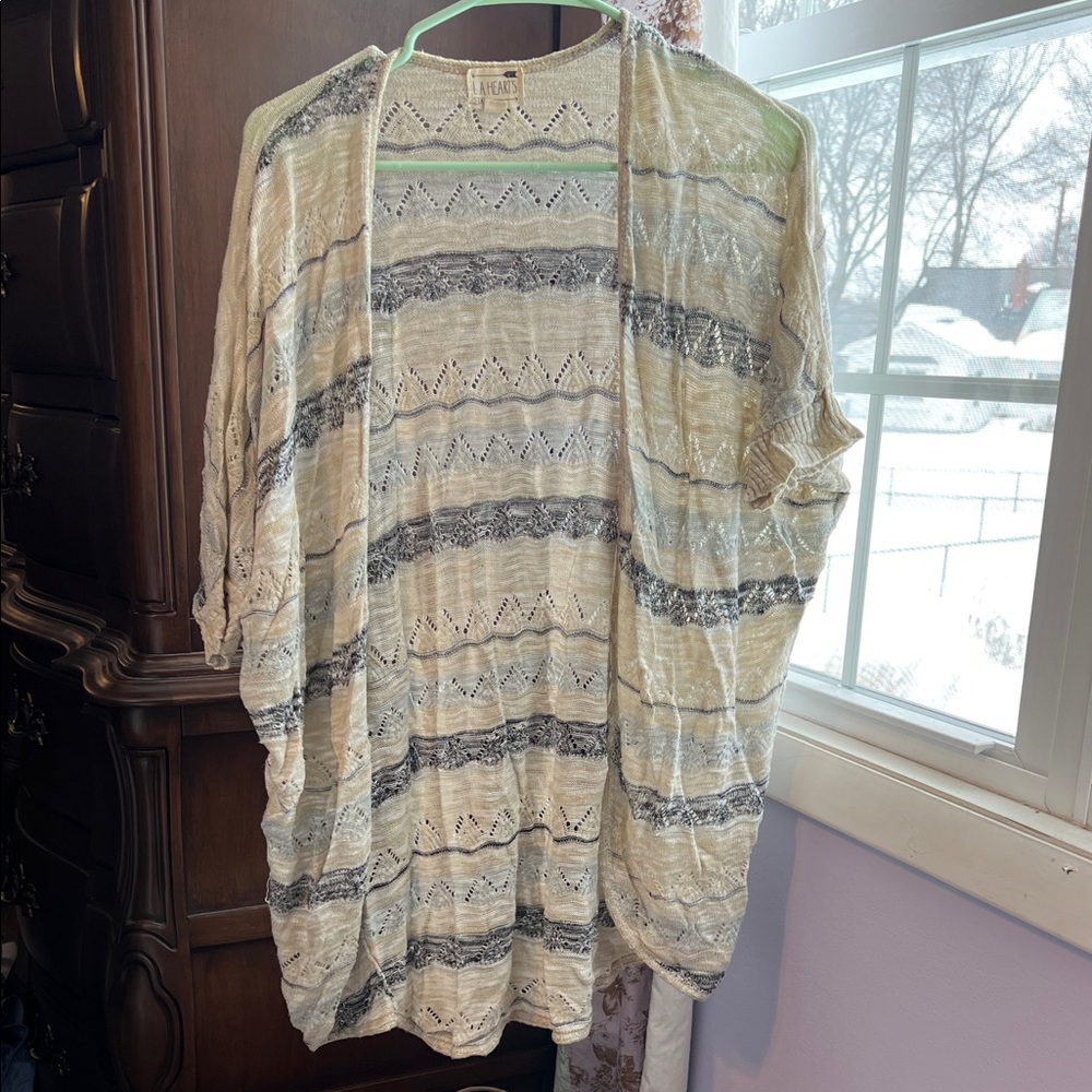 LA Hearts Striped Open-Front Cardigan